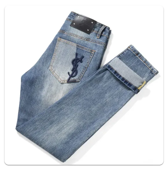 Saint Laurent Monogram Patchwork Denim Jeans Blue - 10