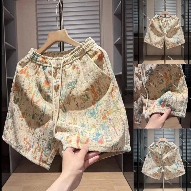 Design Abstract Print Drawstring Waist Shorts Multicolor - 3