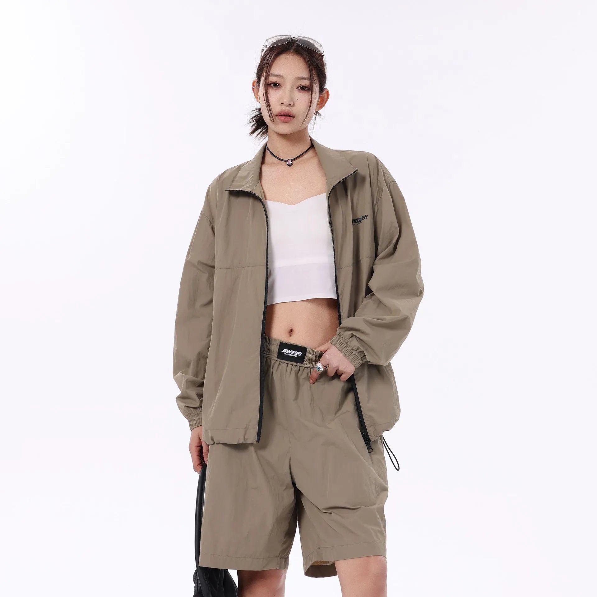 Design Maoqiaoyi Windbreaker Set Beige Outerwear Set Sets - 9
