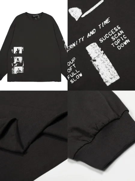 Design Graphic Print Long Sleeve T-Shirt Black - 7