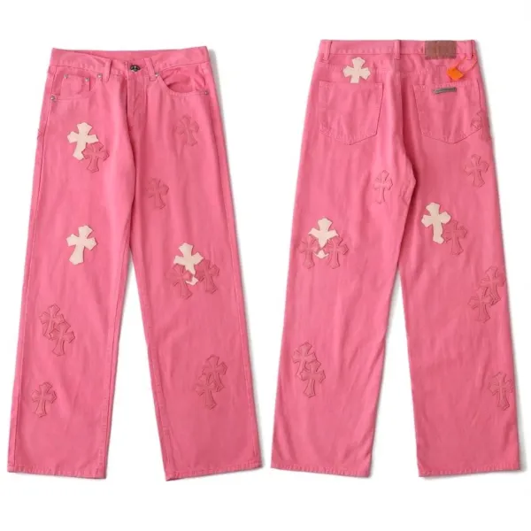 Chrome Hearts Cross-Embellished Pink Denim Jeans - 1