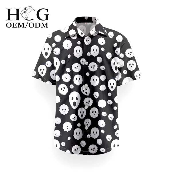 Design H&G Ghost Print Short-Sleeve Button-Up Shirt Black Shirt - 1