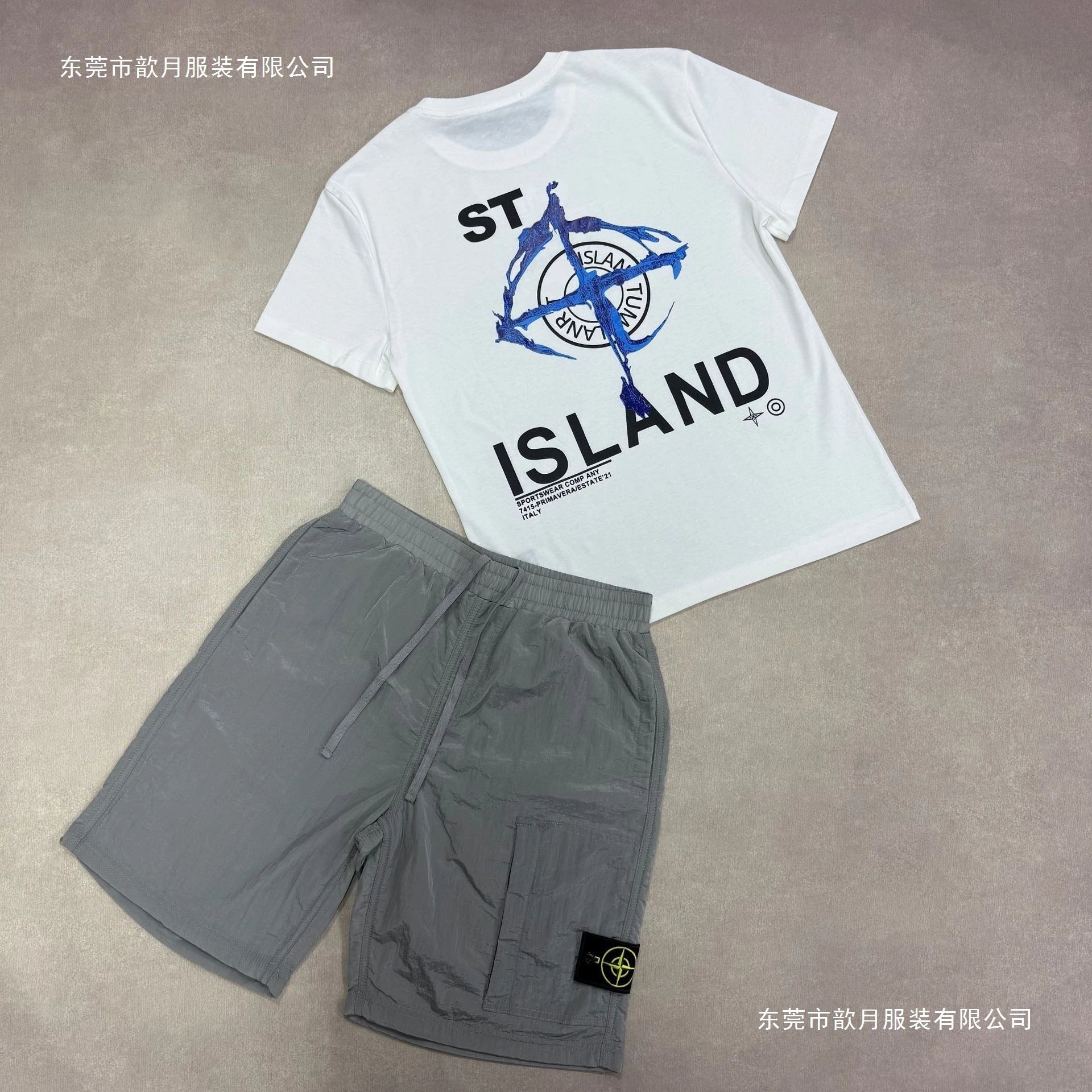 Stone Island Graphic Print T-Shirt and Nylon Cargo Shorts Set - 3