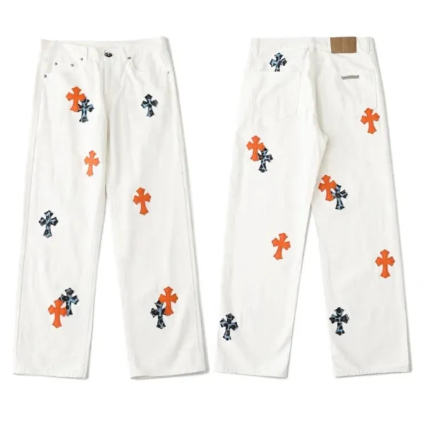 Chrome Hearts Cross-Embellished White Denim Jeans - 1