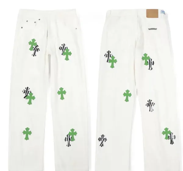 Chrome Hearts Cross Print White Denim Pants Jeans - 1