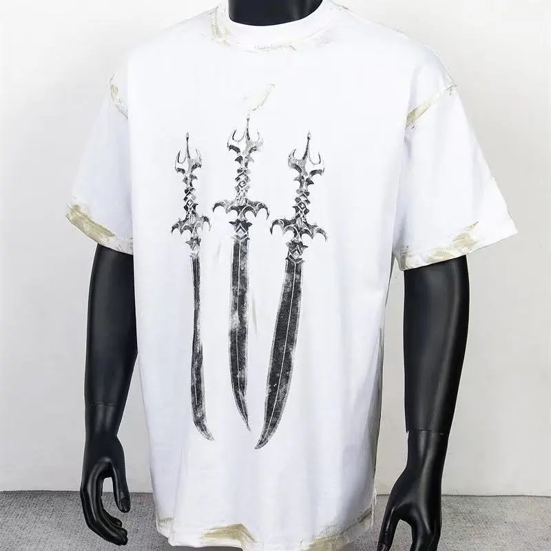 Design Gothic Dragon Sword White T-Shirt - 12
