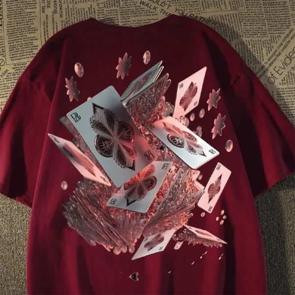 Design Playing Card Explosion Graphic T-Shirt Burgundy - 1