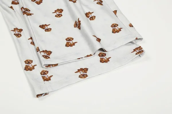 Design Floral Print Wide-Leg Pajama Pants White Sleepwear - 64