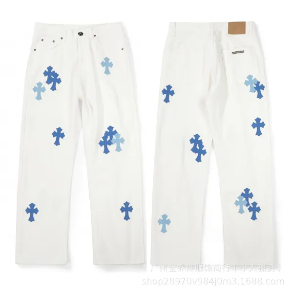 Design Wide-Leg Jeans with Leopard Crosses and Graffiti Print White Jeans - 23