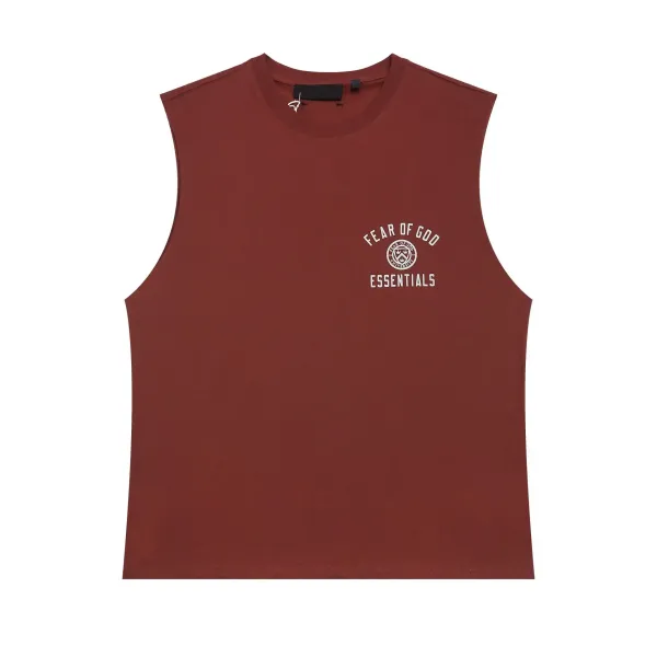 Fear of God Essentials Logo Print Burgundy Sleeveless Top Vest Top - 1