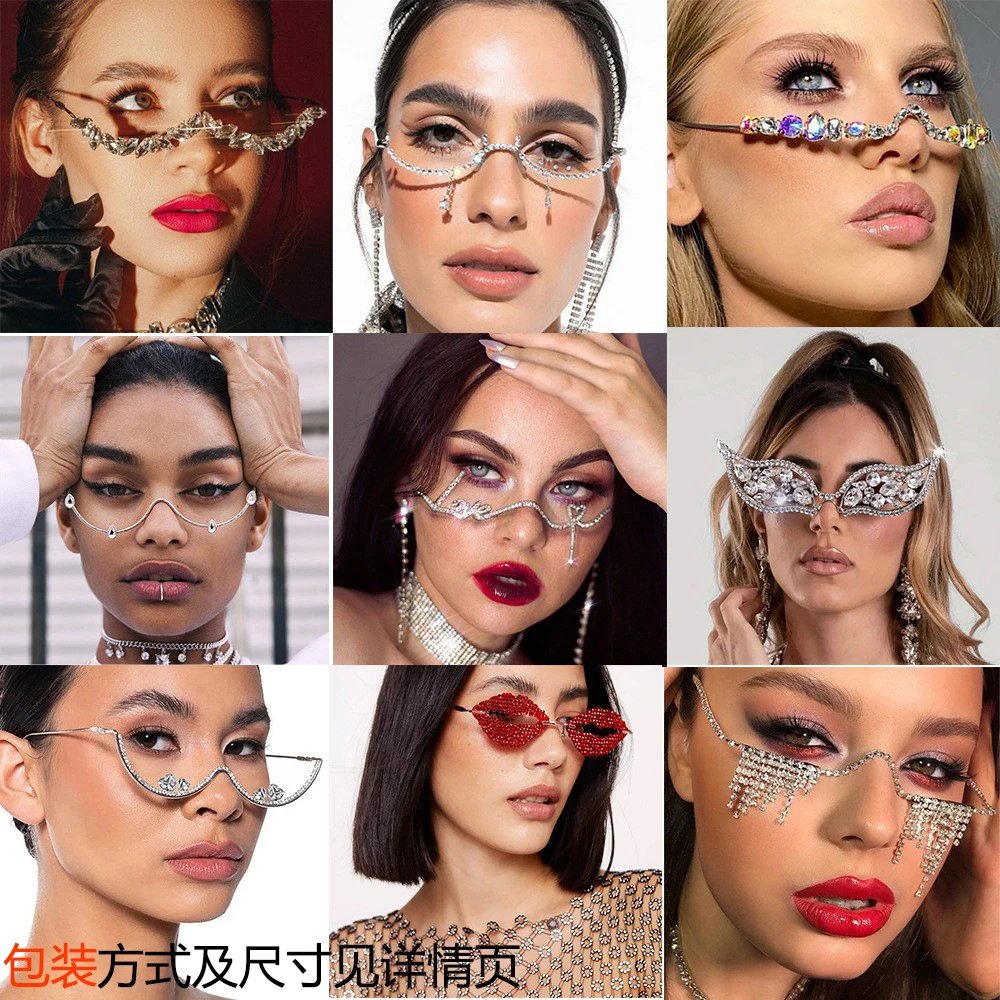 Cross-Border Hot Sale Rhinestone Glasses Frames for Women High-End Party Photography Diamond-Studded Frameless Glasses frames