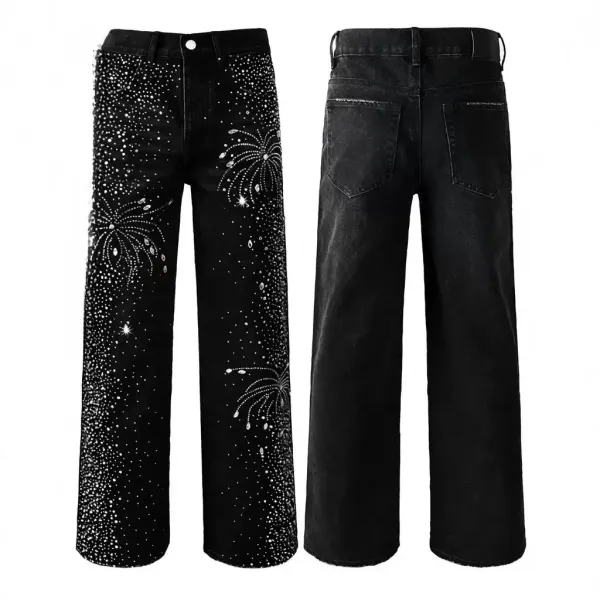 Design Fireworks Embellished Wide-Leg Jeans Black - 1