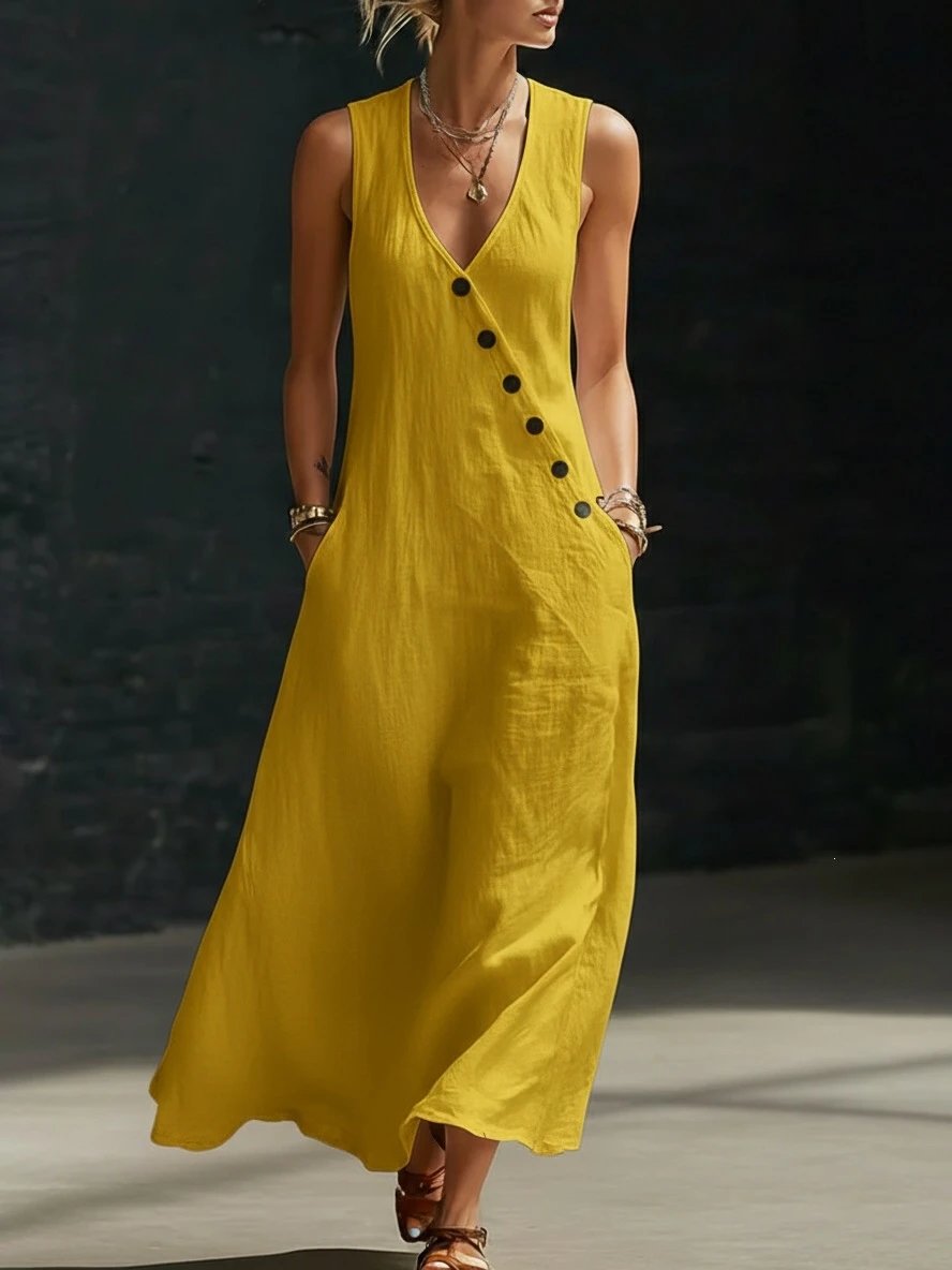Design Sleeveless V-Neck Button-Front Maxi Dress Burgundy - 7