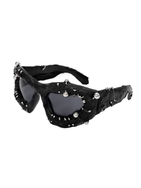 Design Studded Distorted Frame Sunglasses Black - 1