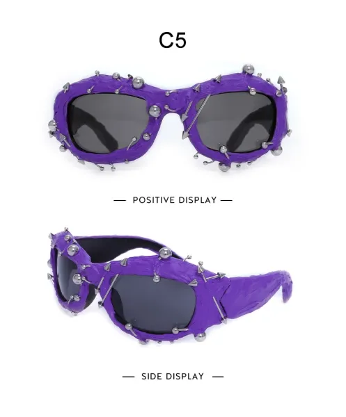 Design Spiked Purple Oversized Sunglasses - 16