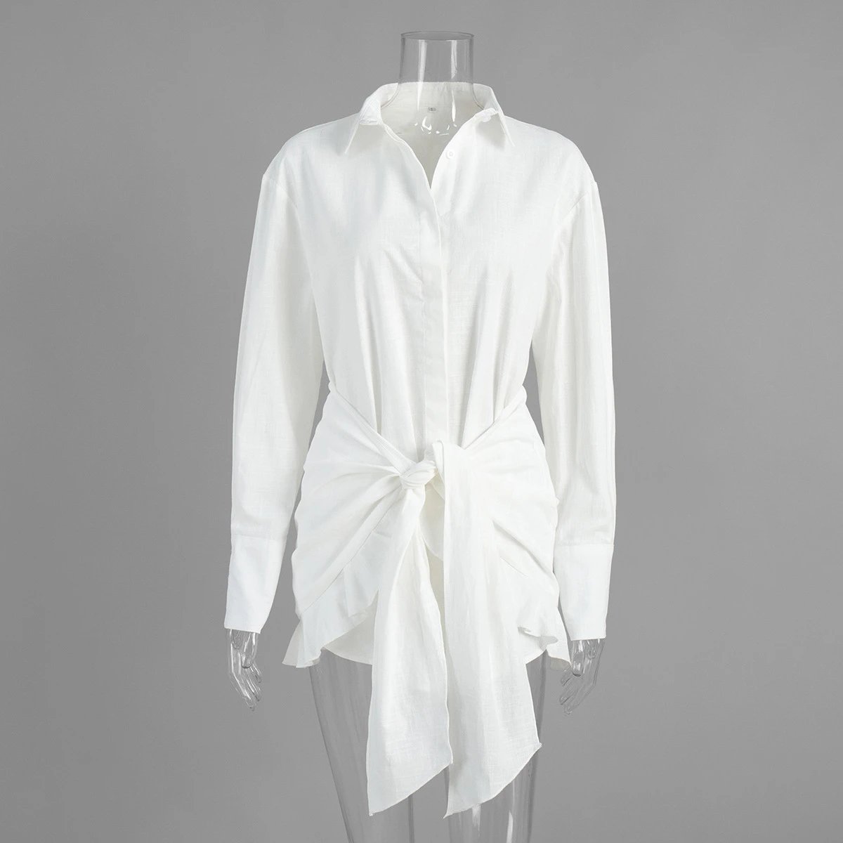 Design Off-White Style Linen Shirt and Ruffled Mini Skirt Set in Cream - 4