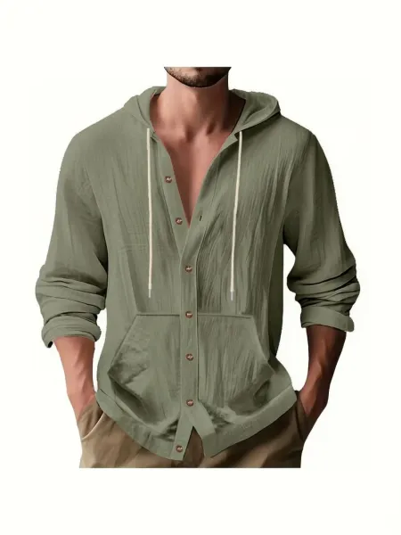 Design Button-Up Hooded Cardigan Beige Shirt - 39
