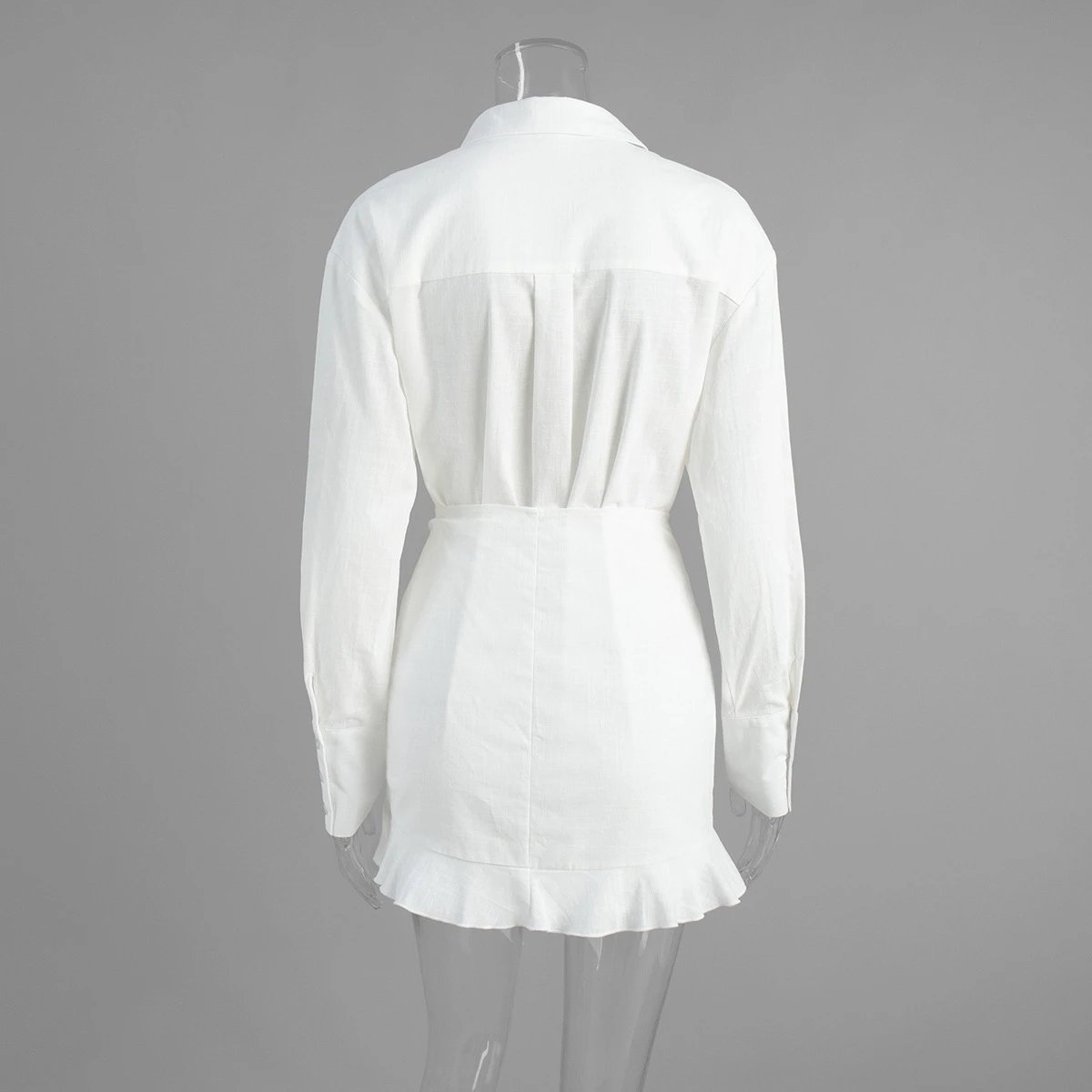 Design Off-White Style Linen Shirt and Ruffled Mini Skirt Set in Cream - 6
