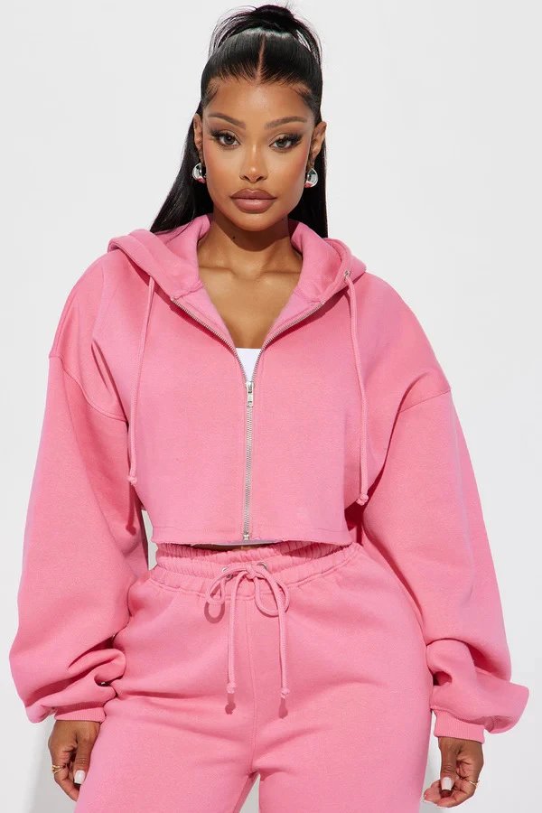 Design Cropped Hoodie and Wide-Leg Sweatpants Set in Light Gray - 7