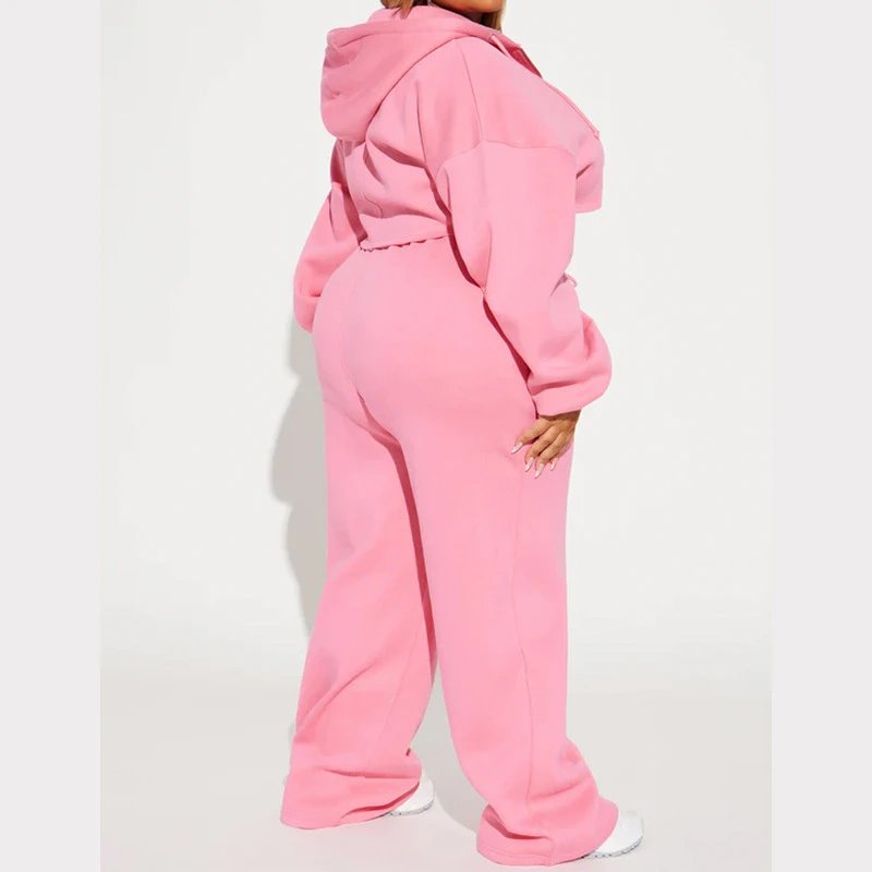 Design Cropped Hoodie and Wide-Leg Sweatpants Set in Light Gray - 12
