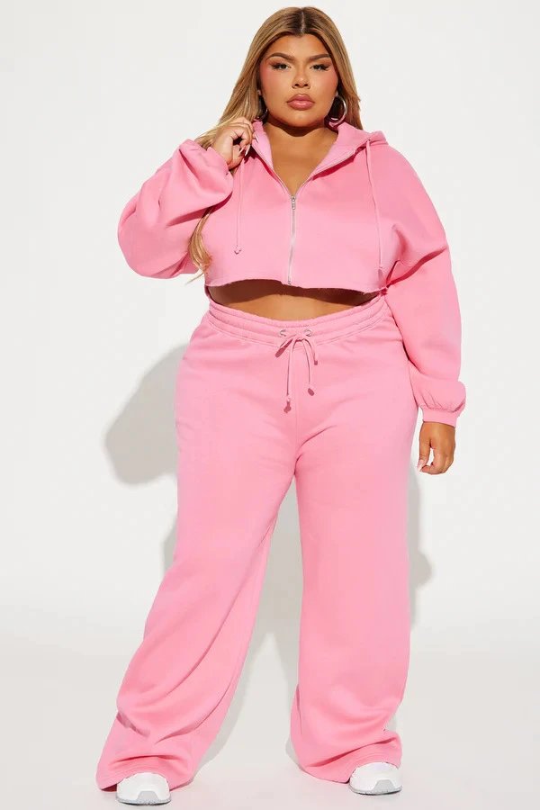 Design Cropped Hoodie and Wide-Leg Sweatpants Set in Light Gray - 15