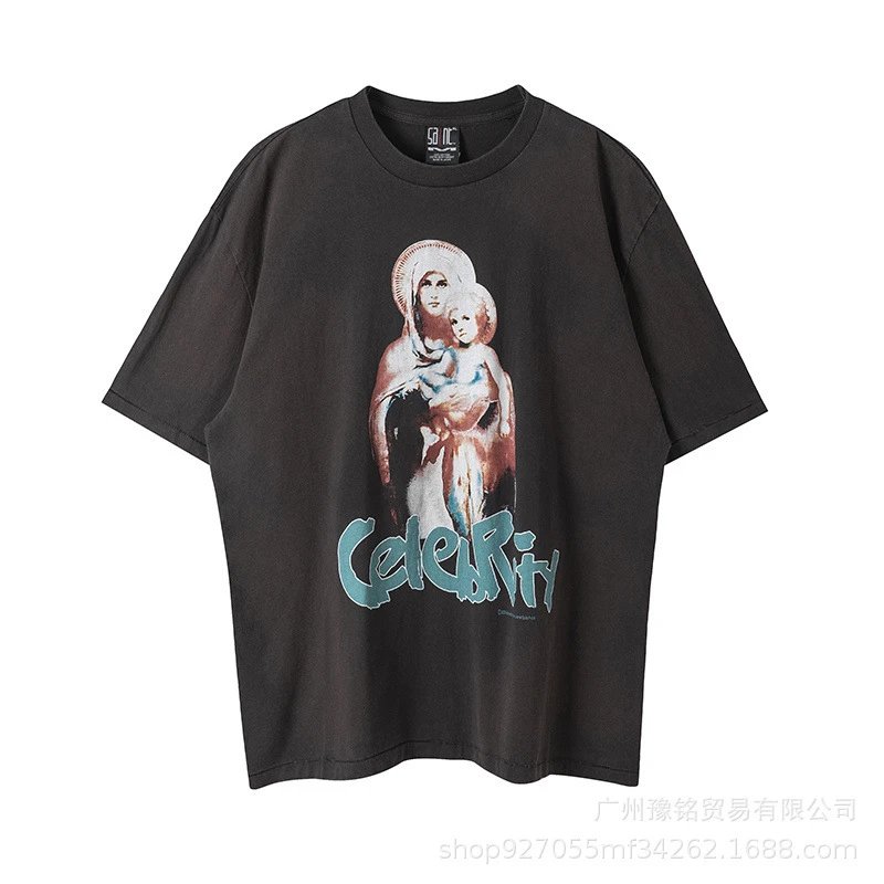 Design Saint Graphic Print Oversized T-Shirt Charcoal - 15