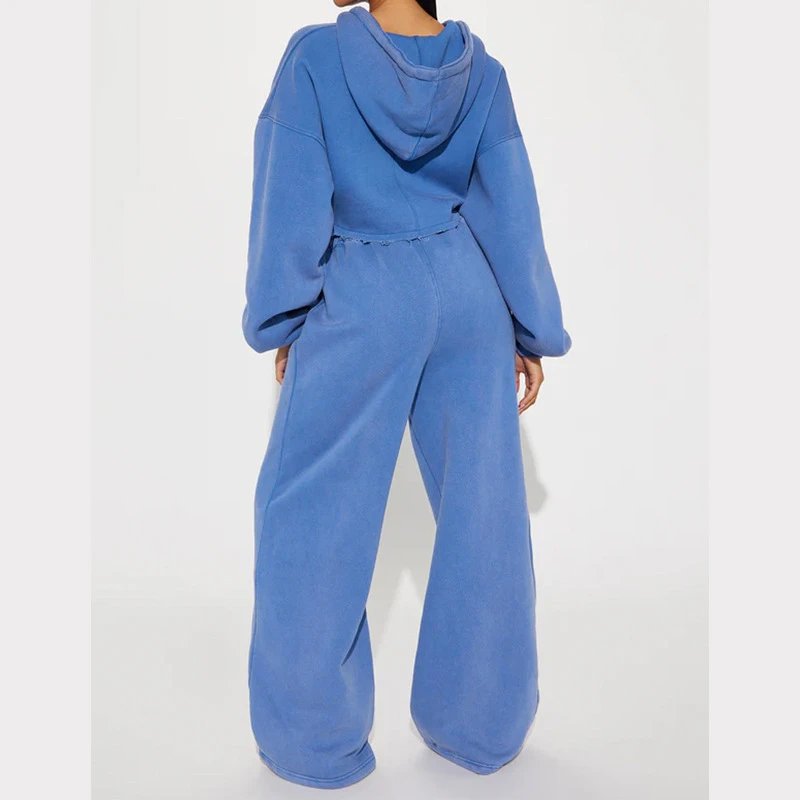 Design Cropped Hoodie and Wide-Leg Sweatpants Set in Light Gray - 25
