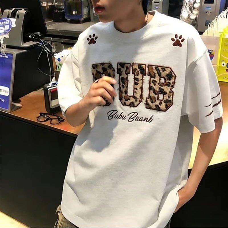 Design Bubu Buanb Leopard Print Logo T-Shirt Black T-Shirts - 12