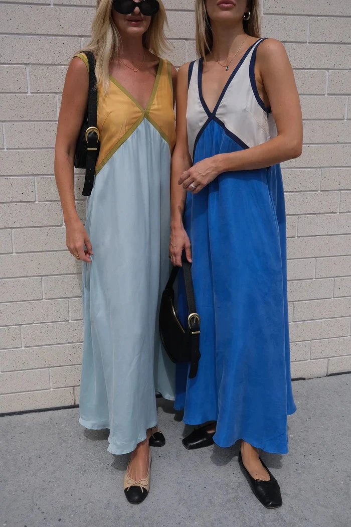 Design Color-Block V-Neck Maxi Dress Green - 6