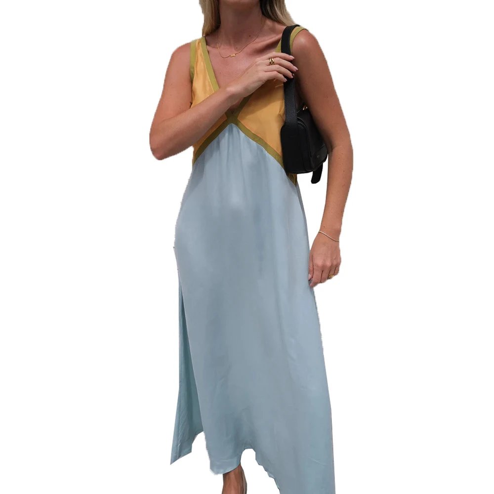Design Color-Block V-Neck Maxi Dress Green - 22