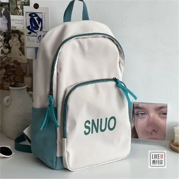 Design SNUO Canvas Backpack White and Teal Backpacks - 1