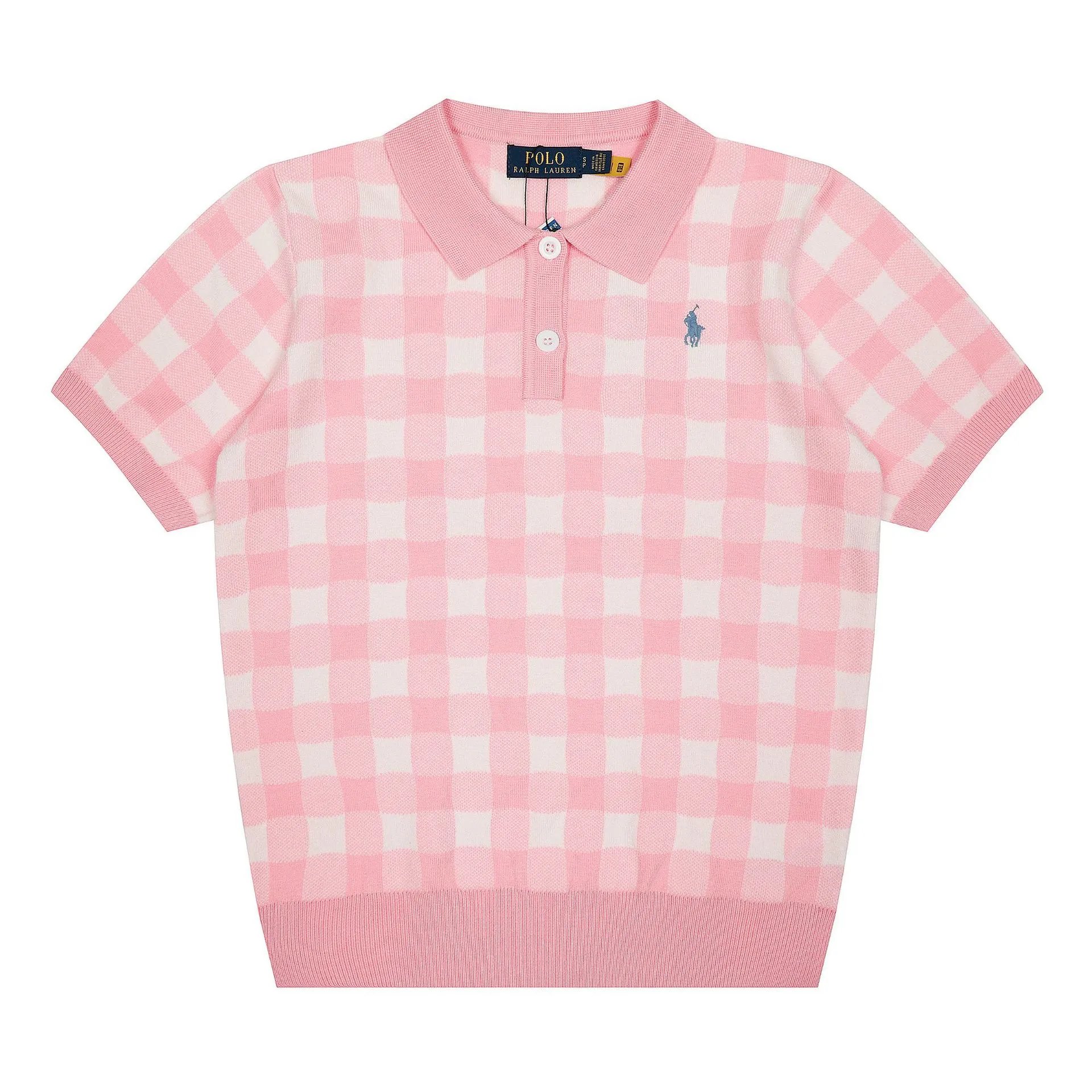 Polo Ralph Lauren Gingham Knit Short-Sleeve Sweater Light Blue - 14