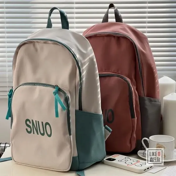 Design SNUO Logo Print Black and Gray Casual Backpack Backpacks - 7