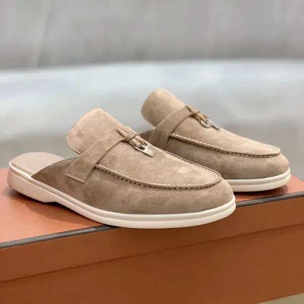 Design Suede Loafer Mule Beige Casual Shoes - 1