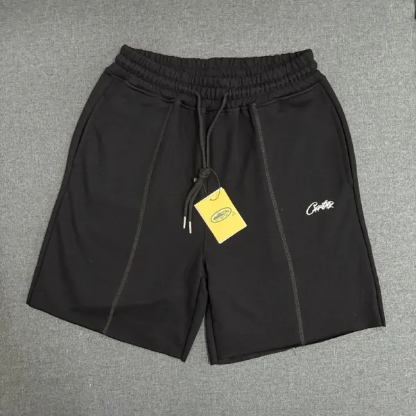 Corteiz Logo Embroidered Black Sweat Shorts - 1