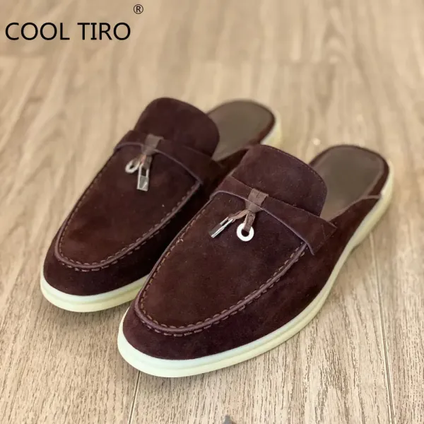 Design Suede Mule Loafer Tan Casual Shoes - 9