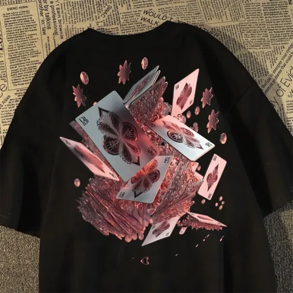 Design Playing Cards Explosion Graphic T-Shirt Black - 1