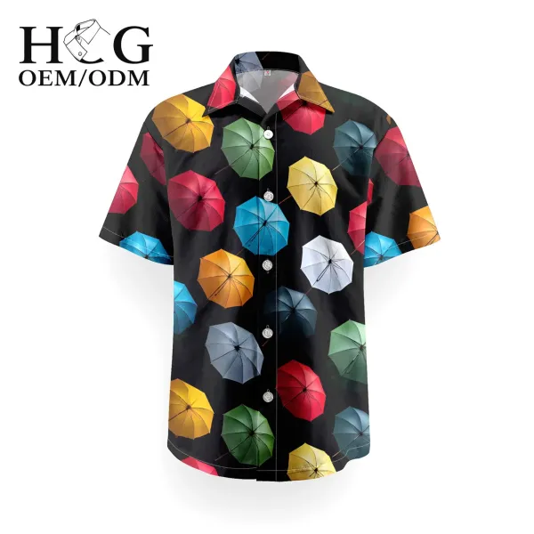 Design H&G Umbrella Print Short-Sleeve Button-Up Shirt Black Shirt - 1