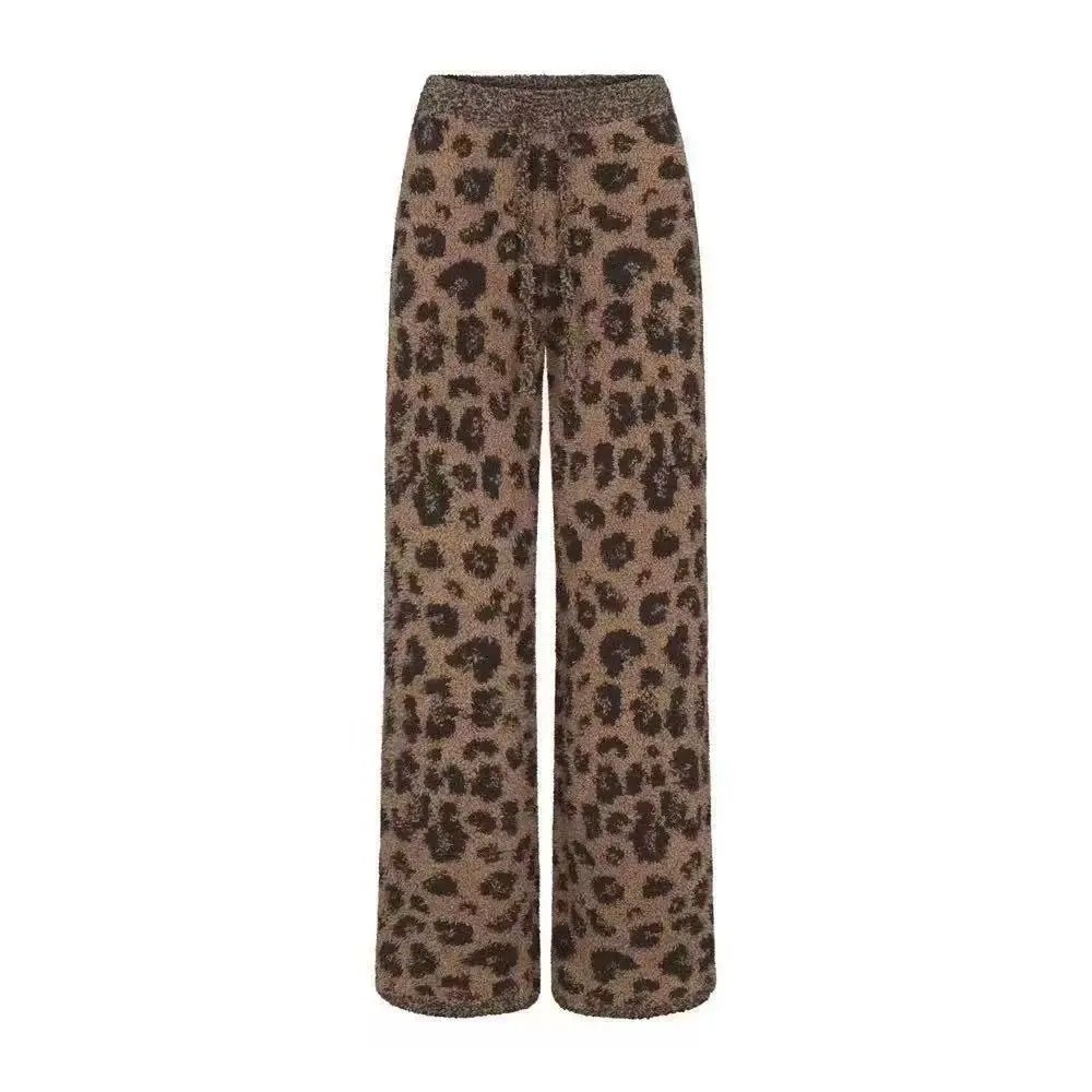 Design Leopard Print Wide-Leg Knit Pants - 10