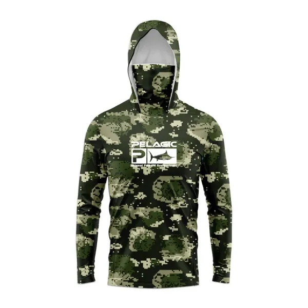Design Pelagic Camo Hooded Performance Shirt Army Green Hoodie - 1