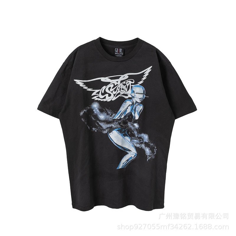 Design Saint Graphic Print Oversized T-Shirt Charcoal - 4