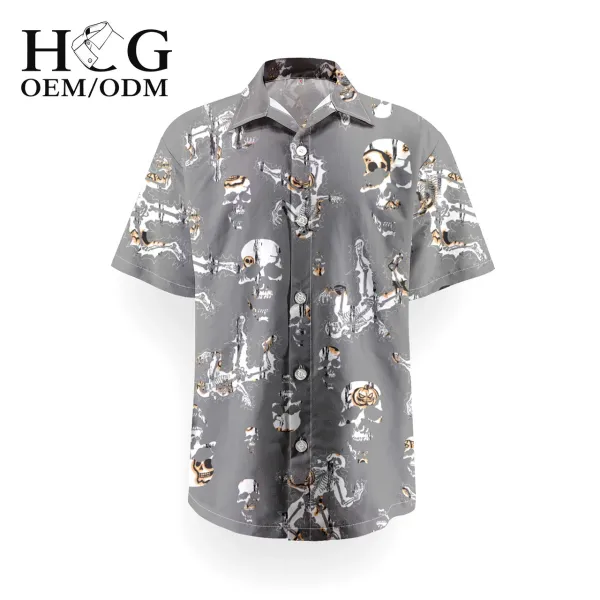 Design H&G Halloween Skull Print Short-Sleeve Button-Up Shirt - 1