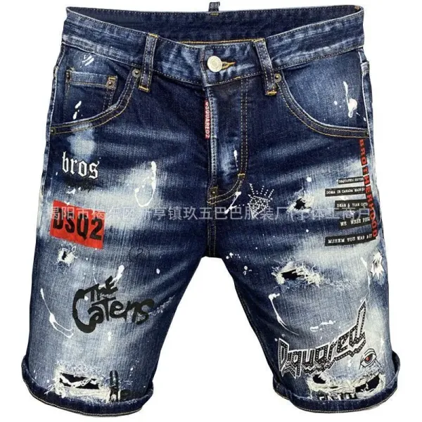 Dsquared2 Distressed Embroidered Denim Shorts Blue - 5