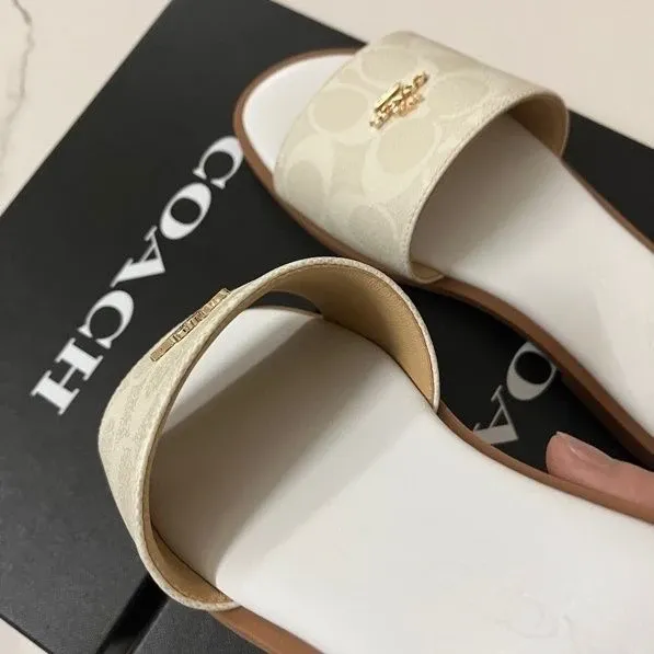 Coach Signature Slide Sandals Black with Gold Logo Slippers - 7