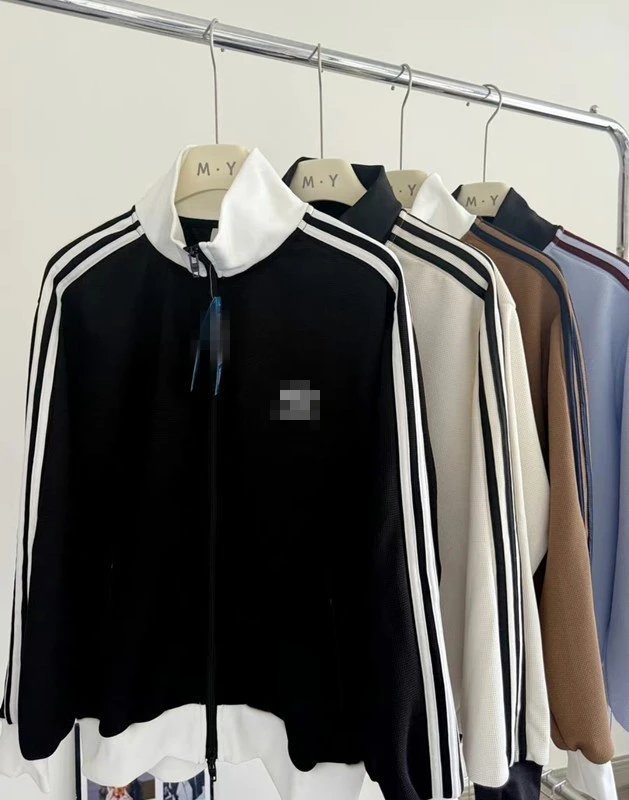 Design Track Jacket Light Gray with Burgundy Stripes and Black Trim Jacket Outerwear - 4