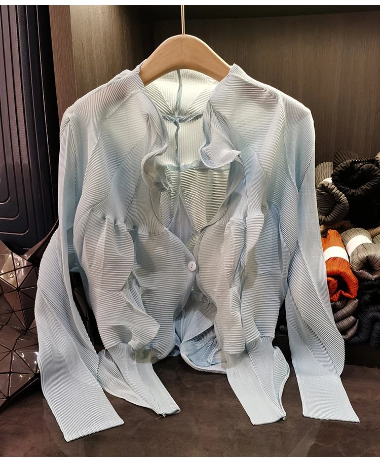 Issey Miyake Pleated Blouse Beige Shirt - 11