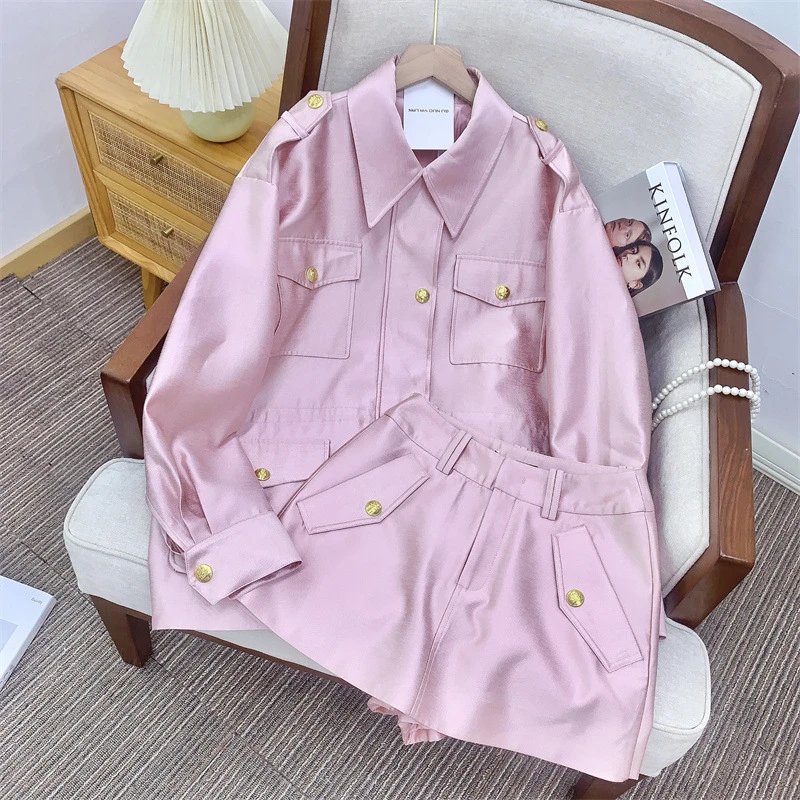 Design Pink Satin Utility Jacket with Drawstring Waist Outerwear.jacket - 14
