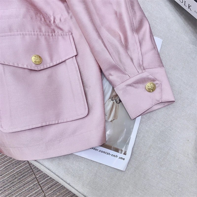 Design Pink Satin Utility Jacket with Drawstring Waist Outerwear.jacket - 22