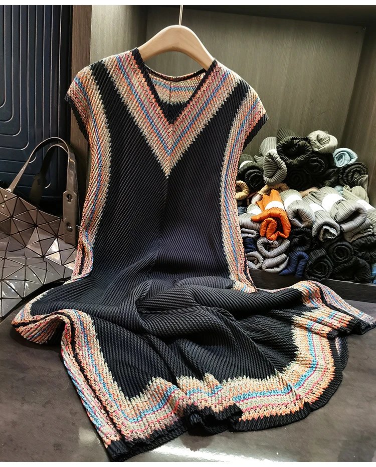 Design Pleated Knit Vest Top Beige Multicolor - 17