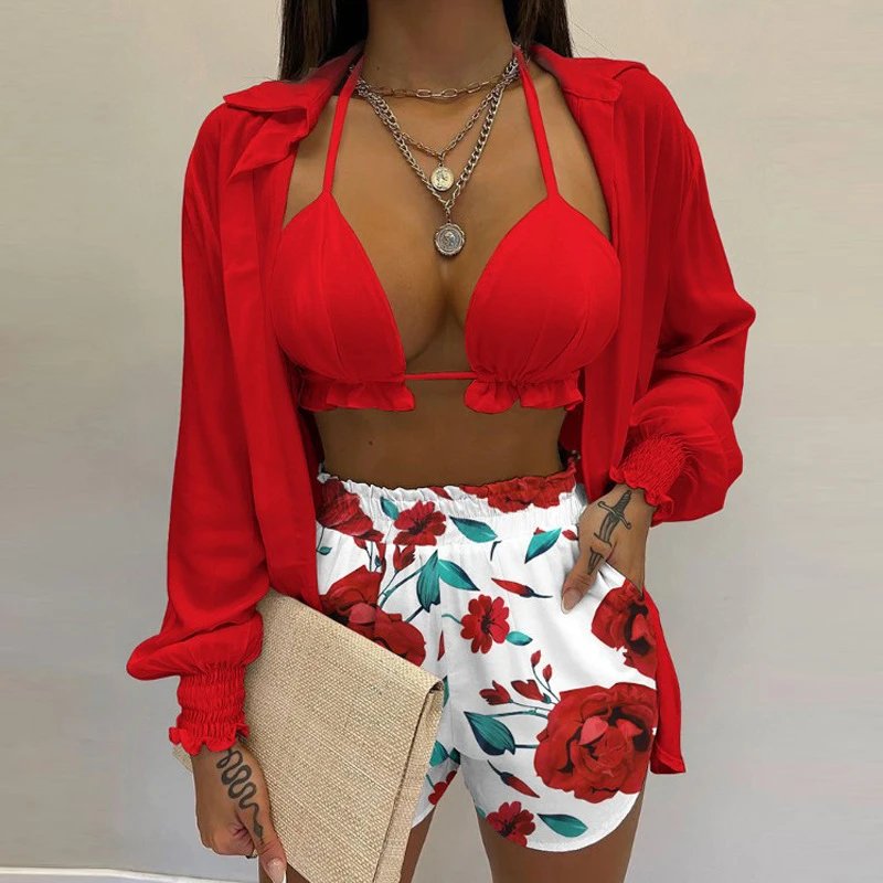 Design Gradient Ombre Tie-Dye Two-Piece Set with Ruffled Crop Top and Shorts - 13